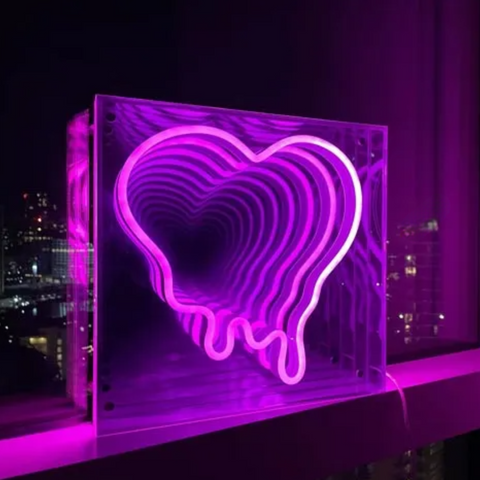Dripping Heart Neon Light Infinity Mirror 50x50 cm
